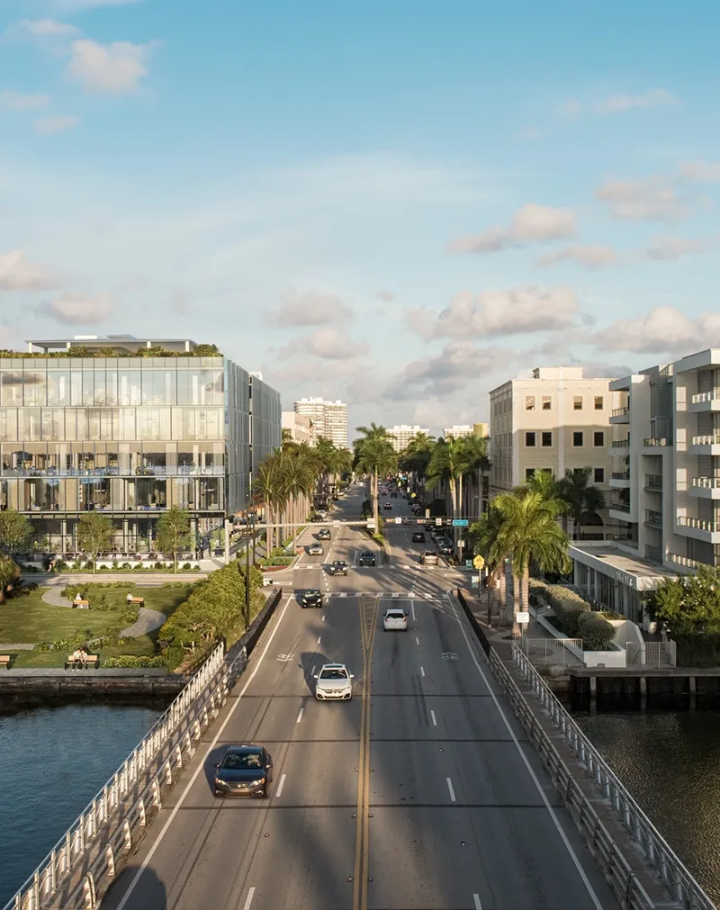 Official aerial rendering of THE WELL Bay Harbor Islands development; design illustration, not a construction photograph.