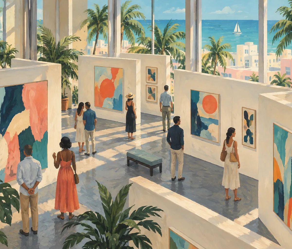 Illustration: open-air murals and street-level storefronts, South Beach