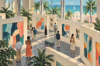 Illustration: open-air murals and street-level storefronts, South Beach