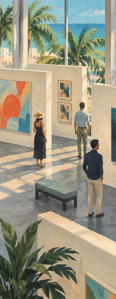 Illustration: open-air murals and street-level storefronts, South Beach