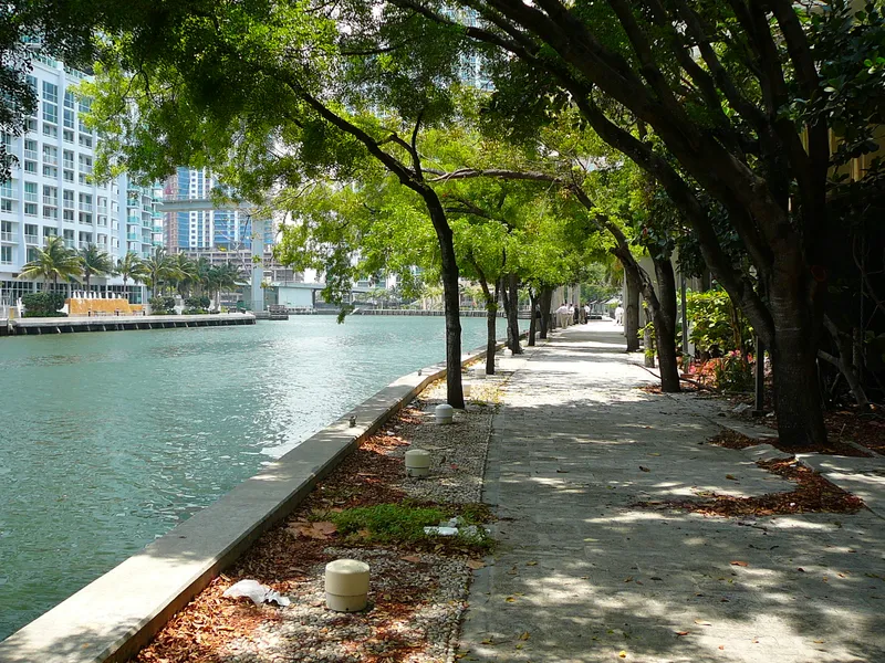 The Miami Riverwalk along the river downtown