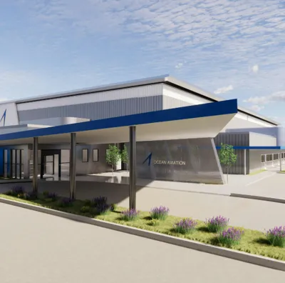 Rendering of Ocean Aviation’s planned campus at Miami Executive Airport, published in the county’s Oct. 8, 2026, announcement. It depicts a proposed design, not completed facilities.