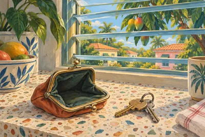 Illustration: residential balconies and coastal palms, Miami-Dade