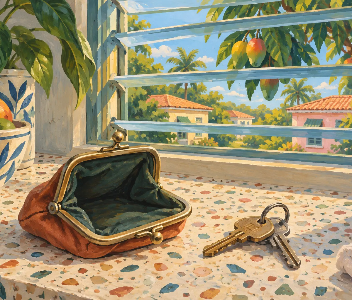 Illustration: residential balconies and coastal palms, Miami-Dade